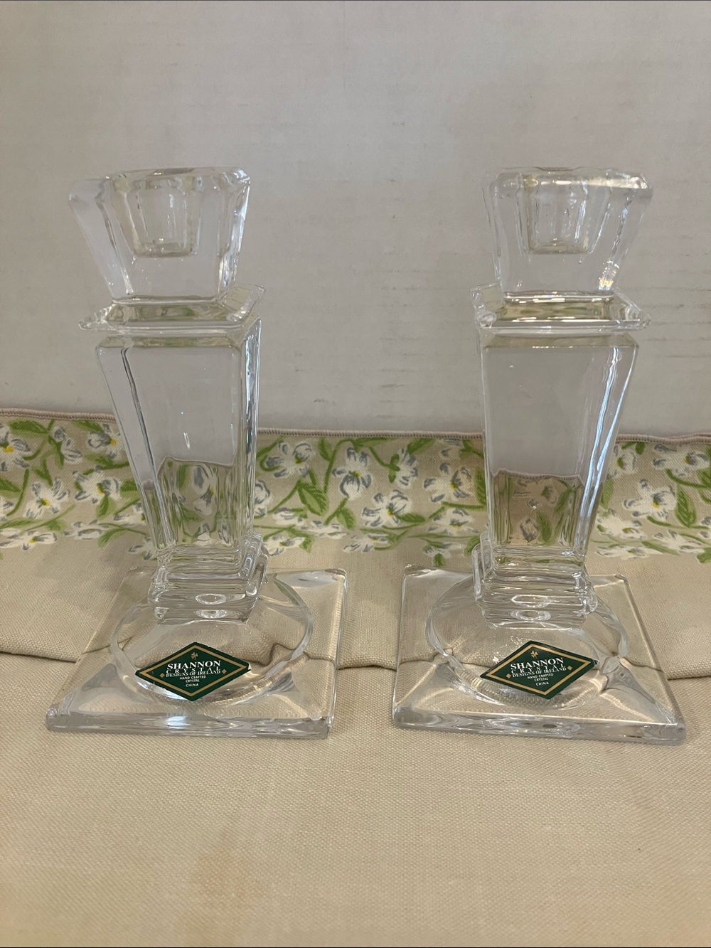 Shannon Crystal Clear Glass Candle Holders - Pair